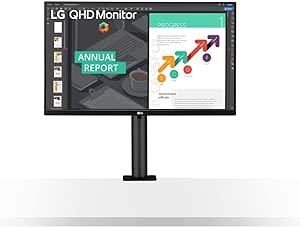 Monitor LG Led 27QN880 Ergo 27 polegadas, Resolução 2560 x 1440, IPS QHD 16:9 WideScreen, HDR10 HDMI, DisplayPort, USB- Tipo C, USB 3.0 – Compatível com Suporte de Parede VESA – PRETO, 27QN880B