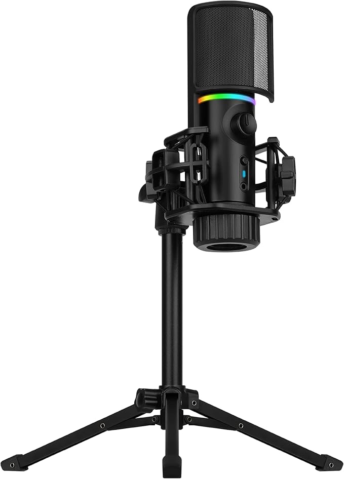 Microfone Gamer RGB MIC TRIPOD c/Tripé Ajustável Preto STREAMPLIFY, SPMC-MZ1C127.11