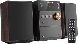 THOMSON Sistema estéreo doméstico Bluetooth, sistema estéreo de prateleira HiFi de 60 W com leitor de CD e transmissão de áudio Bluetooth sem fio, rádio FM, reprodução USB, entrada auxiliar e fone de