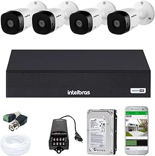 Kit Cftv 4 Câmeras Vigilancia Multi Hd 720p Dvr Intelbras Mhdx 1104 Com Fonte e Cabo