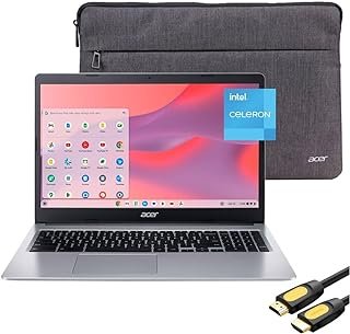acer Laptop Chromebook 315, tela antirreflexo HD de 15,6 polegadas, Intel Celeron N4020, 4 GB RAM, 64 GB eMMC, webcam, teclado, Wi-Fi, USB-C, Bluetooth, bateria de longa duração de 12,5 H, cabo HDMI