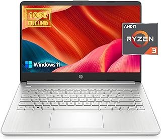 HP Laptop 14 para produtividade e entretenimento 2023, tela FHD de 14 polegadas, 16 GB de RAM, SSD de 1 TB, processador AMD Ryzen 3 até 3,5 GHz, Tipo-C, HDMI, carregamento rápido, bateria de 10 horas de longa duração, Windows 11