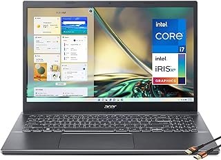 Laptop fino Acer Aspire 5 de 15,6 polegadas, Intel 10 core, 12º i7-1255U, placa de vídeo Iris Xe, Wi-Fi 6, teclado iluminado, Thunderbolt 4, Windows 11 Home, com HDMI (40 GB RAM | 2 TB SSD)