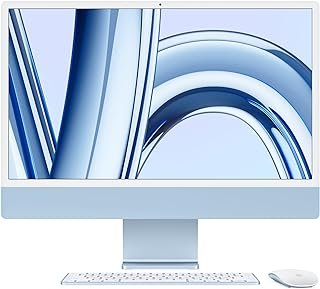 iMac. O computador desktop tudo em um da Apple com chip M3 (2023): CPU de 8 núcleos, GPU de 8 núcleos, tela Retina 4.5K 24 pol, 8 GB de memória unificada, SSD 256 GB e acessórios na mesma cor. Azul