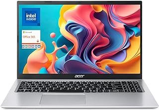 Acer Notebook Aspire 1 Slim 2023, tela Full HD de 15,6 polegadas, memória de 16 GB, armazenamento SSD de 1 TB, processador Intel Dual-core, porta Ethernet, Tipo-C, Windows 11 Home S, ano Microsoft 365 incluído, prata