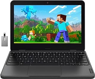 Lenovo Notebook Chromebook Gen 3 de 11,6 polegadas 100e, processador Intel Celeron N4500, 4 GB RAM, 32 GB eMMC, Intel UHD Graphics, webcam HD, Wi-Fi 6, Bluetooth 5.1, Chrome OS, cinza, cartão USB