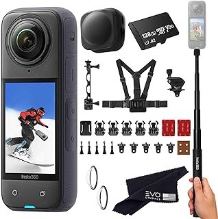 Insta360 Pacote de neve X4 – Câmera de ação 360 à prova d’água 8K com sensores de 1/2 polegada 48 MP, vídeo 8K 360 HDR, foto de 72 MP 360, |Inclui novo pacote de neve, bastão de selfie, tampa de lente