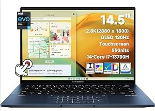 Asus Laptop fino OLED Zenbook 14.5/2.8K mais recente de 2023, Intel Evo i7-13700H 14 núcleos, 550 nits 120Hz 100% DCI-P3, Thunderbolt 4, Widnows 11 Home, com HDMI (16 GB LPDDR5 RAM | SSD PCIe de 2 TB)