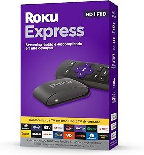 Roku Express | Dispositivo de streaming para TV HD/Full HD compatível com Alexa, Siri e Google. Inclui Cabo HDMI Premium