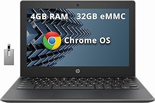HP Laptop Chromebook HD Student 11A G8 de 11,6 polegadas, processador AMD A4-9120C, gráficos Radeon R4, 4 GB de RAM, 32 GB de eMMC, webcam HD, sistema operacional cromado, preto, cartão USB Snowbell