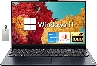 LENOVO IdeaPad Laptop FHD de 15,6 polegadas, processador Intel Pentium Silver N6000, 8 GB de RAM, SSD PCIe de 256 GB, webcam HD 720P, áudio Dolby, 1 ano de escritório, azul, Win 11, cartão USB Hotface
