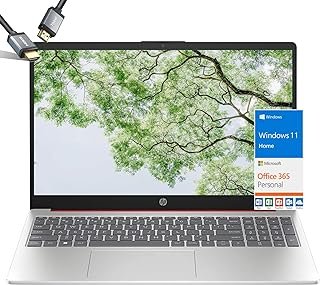 HP -15 Laptop-2023 School-Laptop Windows 11 – Processador Intel N200 Beat i7-10510Y – Microsoft 365 – Wi-Fi 6 – USB C – Bateria de longa duração – Bisel estreito – Cabo HDMI (32 GB RAM | SSD UFS de