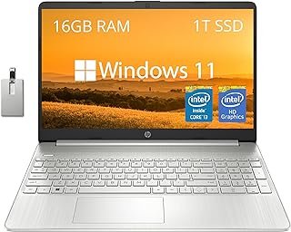 HP Laptop FHD de 15,6 polegadas, Intel Core i3-1215U de 11ª geração, RAM DDR4 de 16 GB, SSD de 1 TB, gráficos Intel UHD, teclado numérico, câmera HD, WiFi, Bluetooth, Win 11, prata, cartão USB Hotface