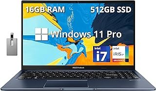 ASUS Notebook VivoBook FHD com tela sensível ao toque de 15,6 polegadas, Intel Core i7-1255U de 12ª geração, 16 GB de RAM, SSD PCIe de 512 GB, gráficos Intel Iris Xe, teclado retroiluminado, WiFi 6,